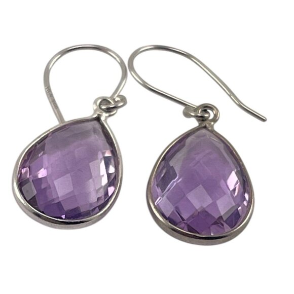 Sterling Silver Amethyst Teardrop Earrings  Gift For Her - Picture 2 of 7